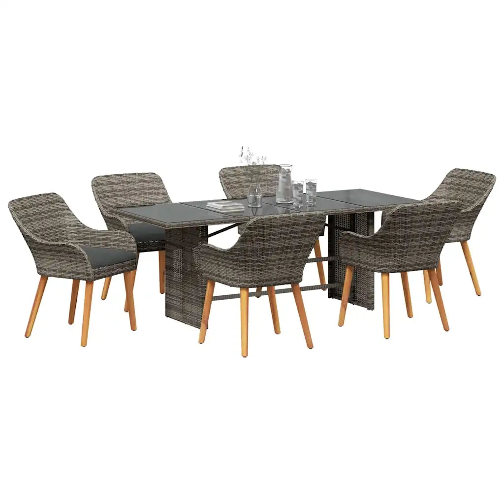 Set da Pranzo per Giardino con cuscino 7 pcs Grigio polyrattan