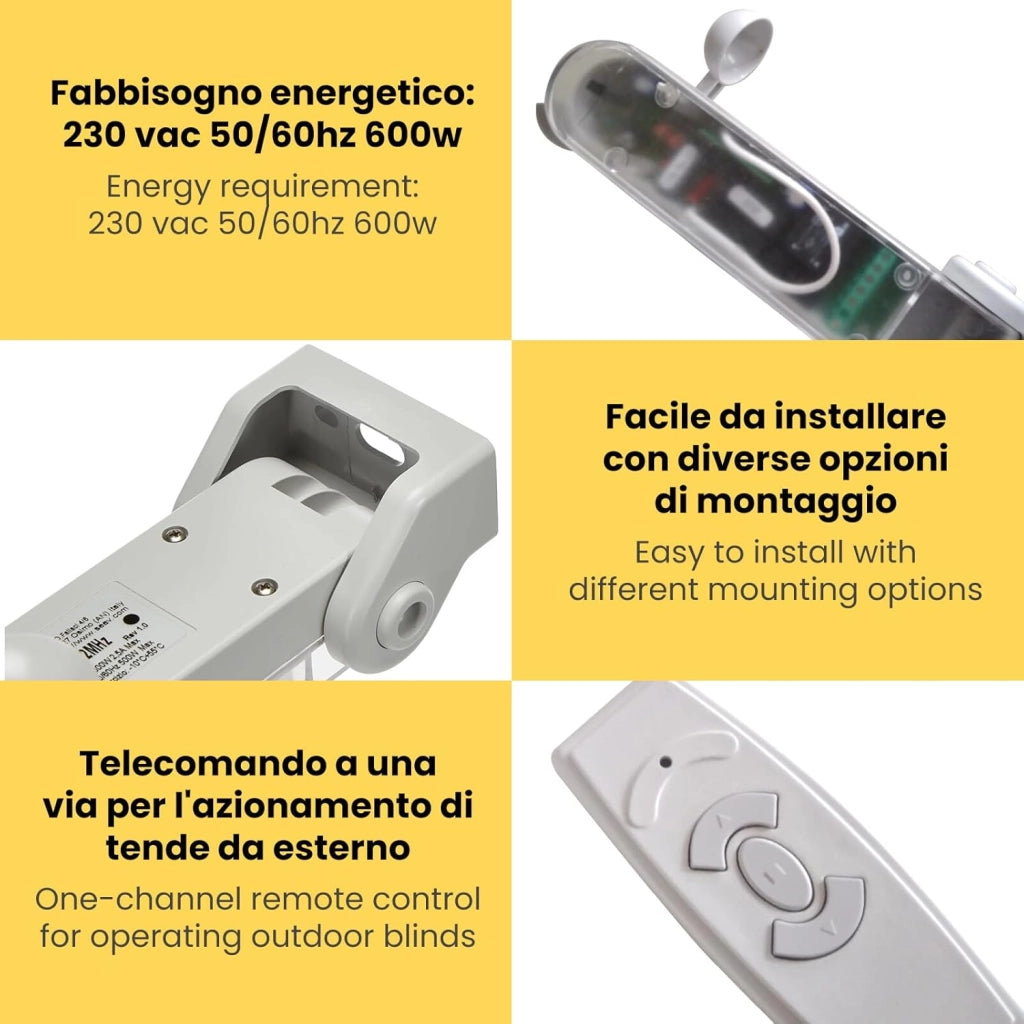 KIT Centralina Automatizzata con Telecomando e Sensore Integrato Sole, Vento e Pioggia per Tende da Sole