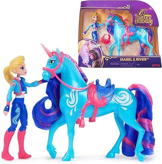 Unicorn Academy, Isabel & River, con 2 Accessori Per l`Equitazione e Strumento per lo Styling dei Capelli,Spin Master,Et