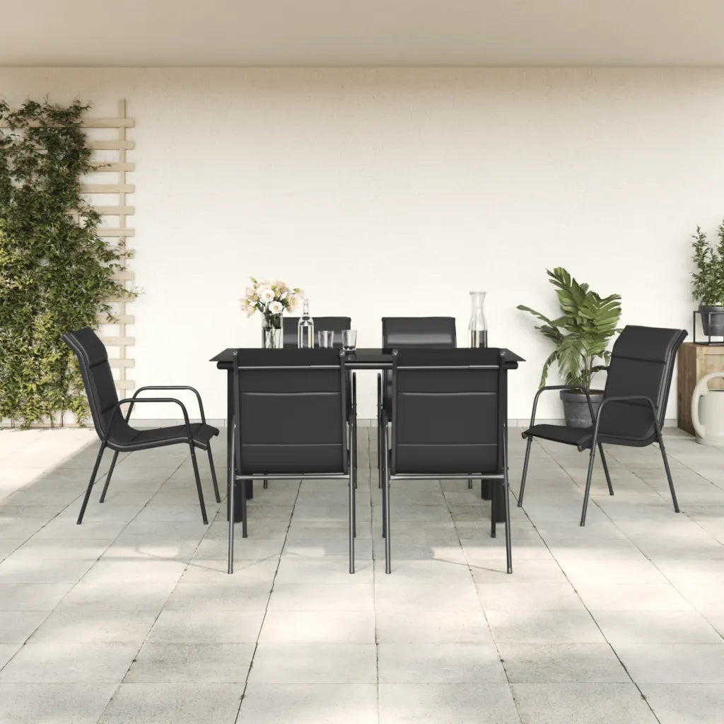 Set da Pranzo da Giardino 7 pz | Set Salotto da Giardino Nero in Acciaio e Textilene