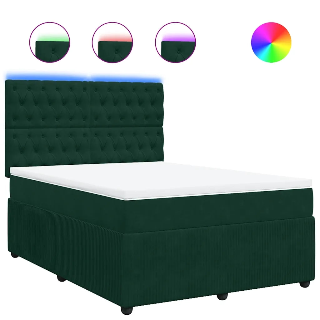 Giroletto a Molle con Materasso Verde Scuro 140x200 cm Velluto