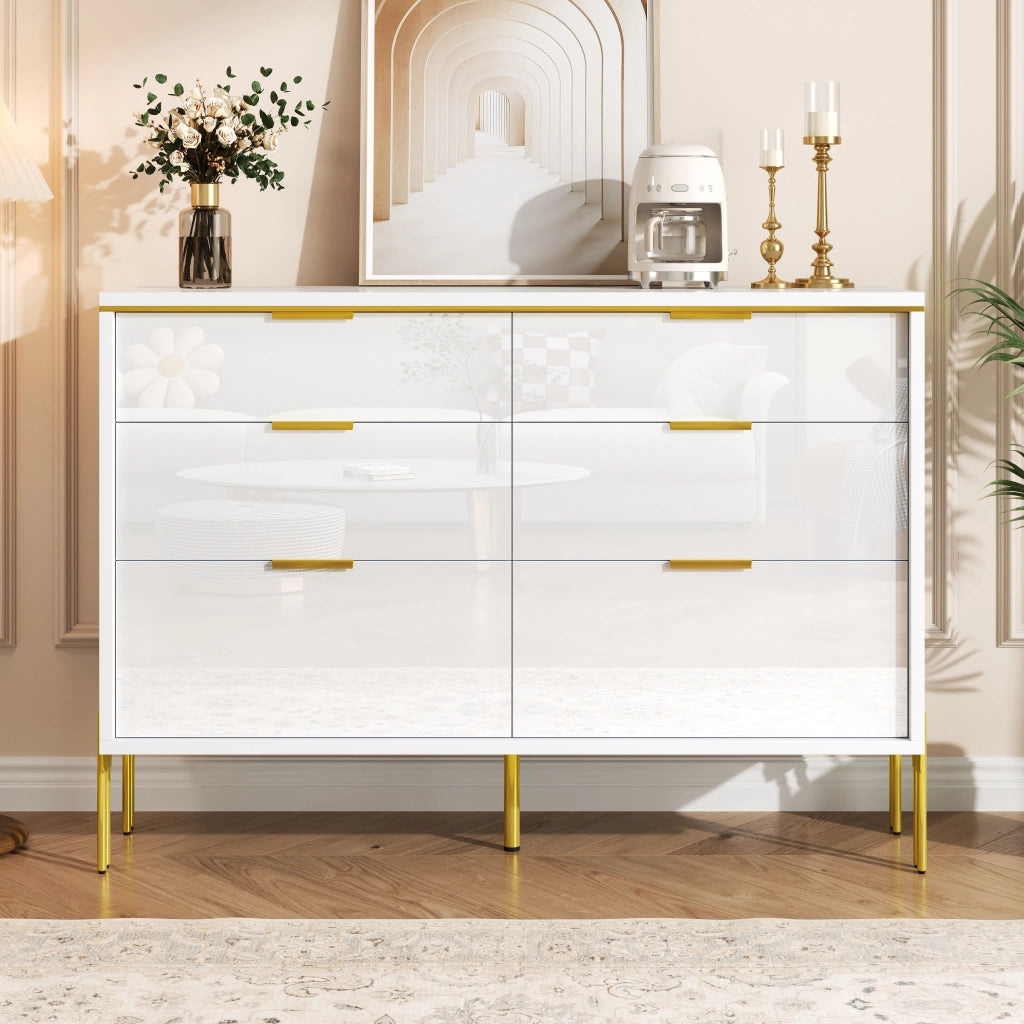 CREDENZA 120x40x85,5 cm 6 cassetti Bianco Oro