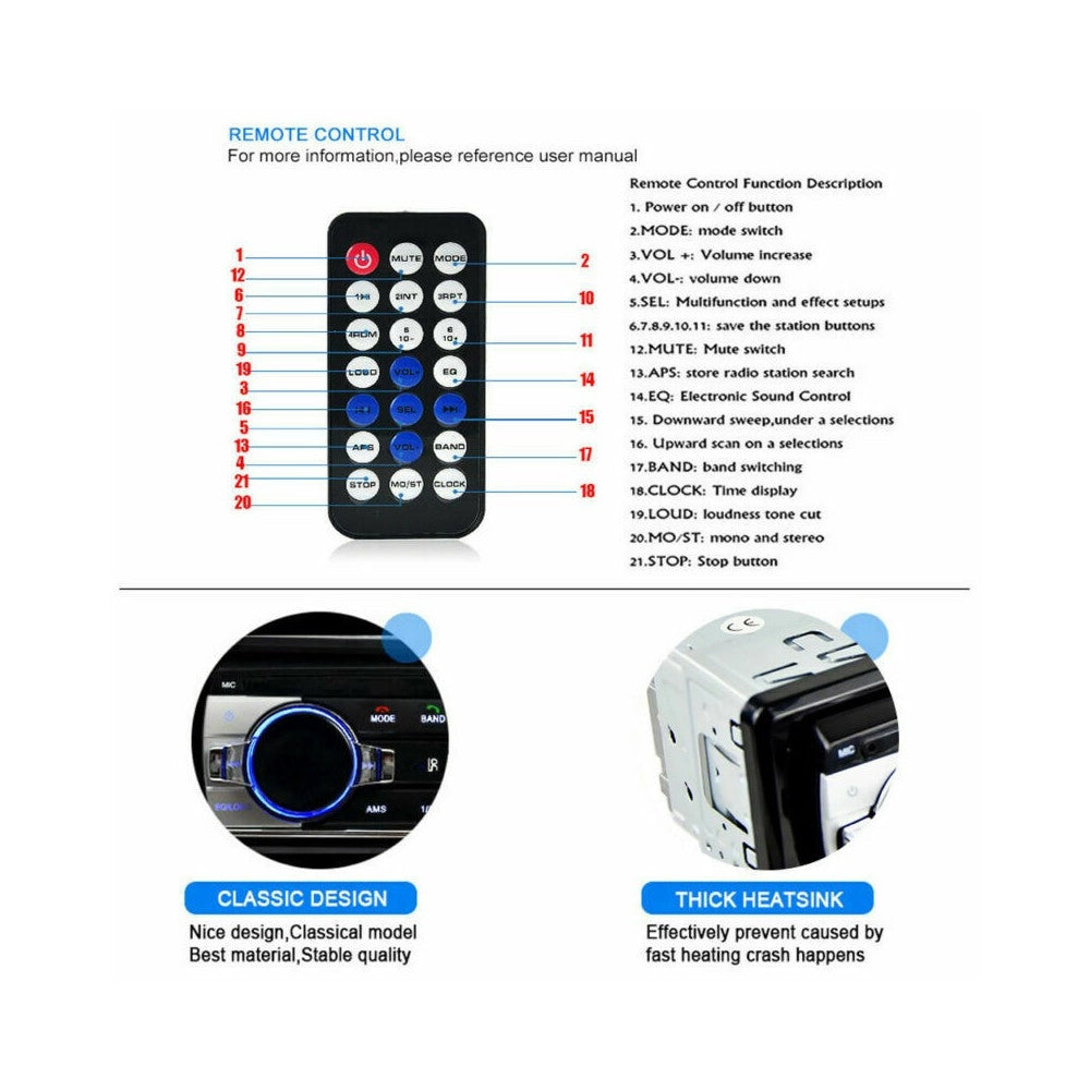 Trade Shop - Autoradio Lettore Mp3 Ca001b Sistema Audio Auto Universale 1 Din Bluetooth Aux -