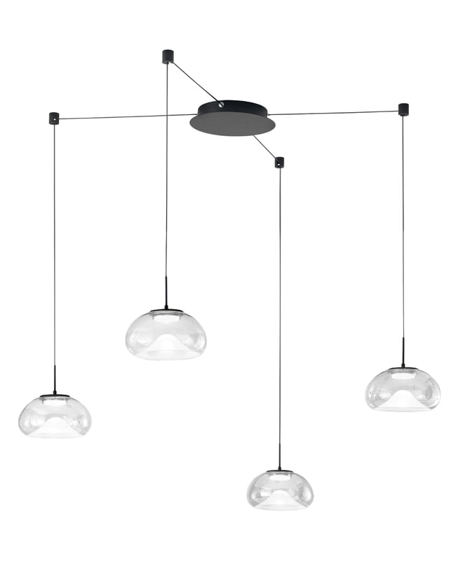 Brena - Lampada a sospensione decentrata trasparente 4 luci - Fabas Luce - LED 40W dimmerabile - Montaggio con decentramento