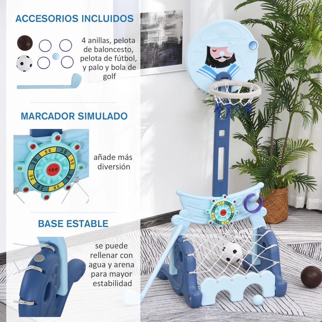 Cestino da Basket con Supporto e Altalena ¨C Minimal ¨C 58x56x154 cm Blu