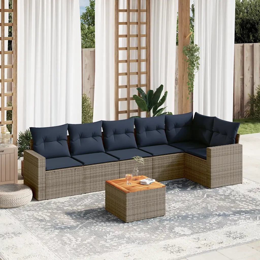 Set Divani da Giardino 7 pz con Cuscini Grigio in Polyrattan 3256467