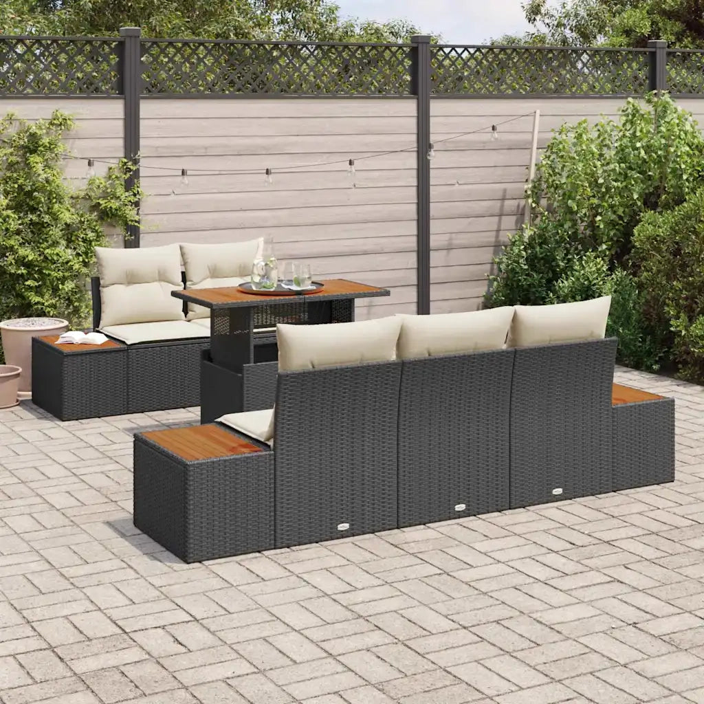 Set da Pranzo per Giardino con cuscino 6 pcs Nero e Beige