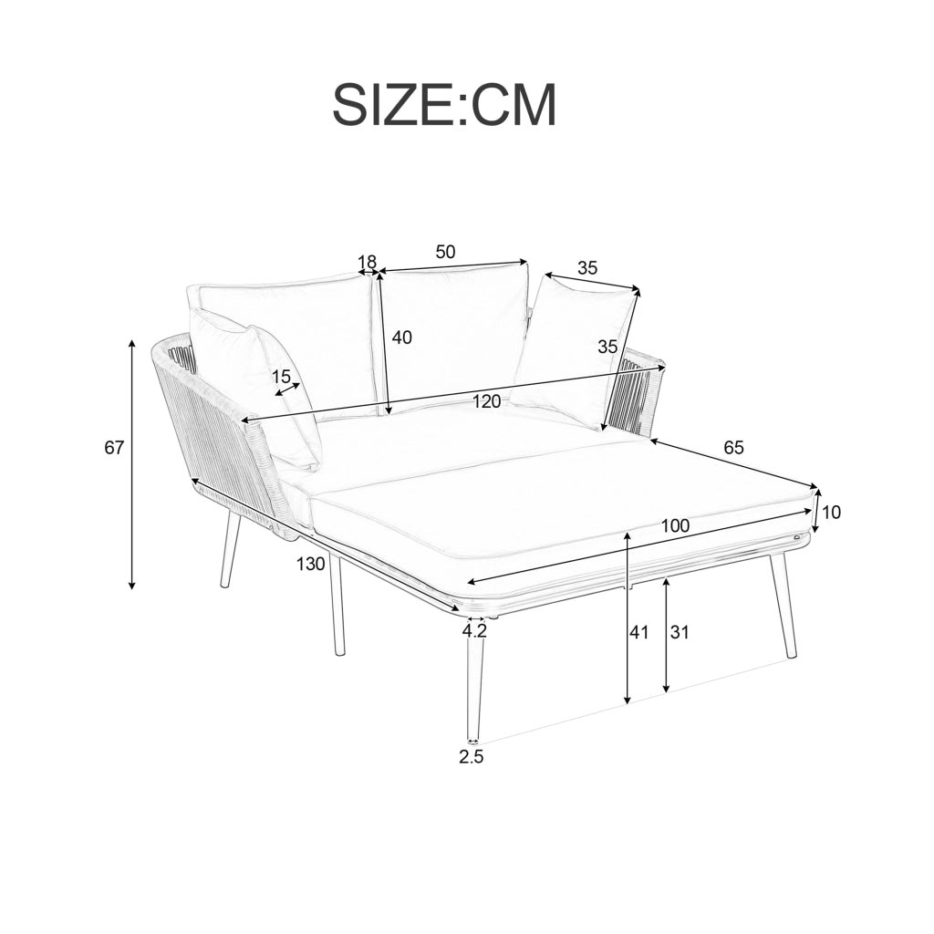 Divano da giardino con 2 cuscini - Zephmum - Grigio, cuscini removibili e lavabili