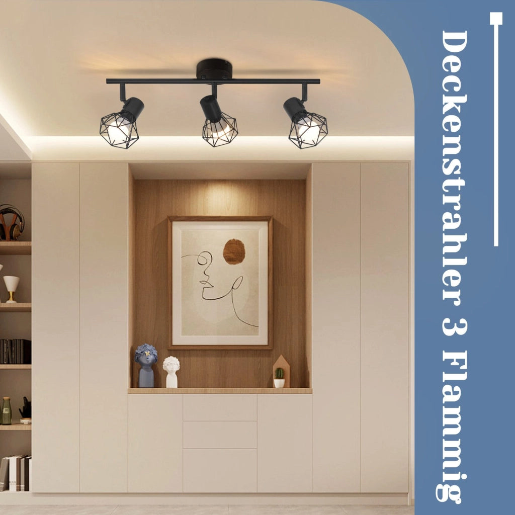 ZMH Faretto da soffitto a LED a 3 luci - lampada da soffitto retrò nera 350°