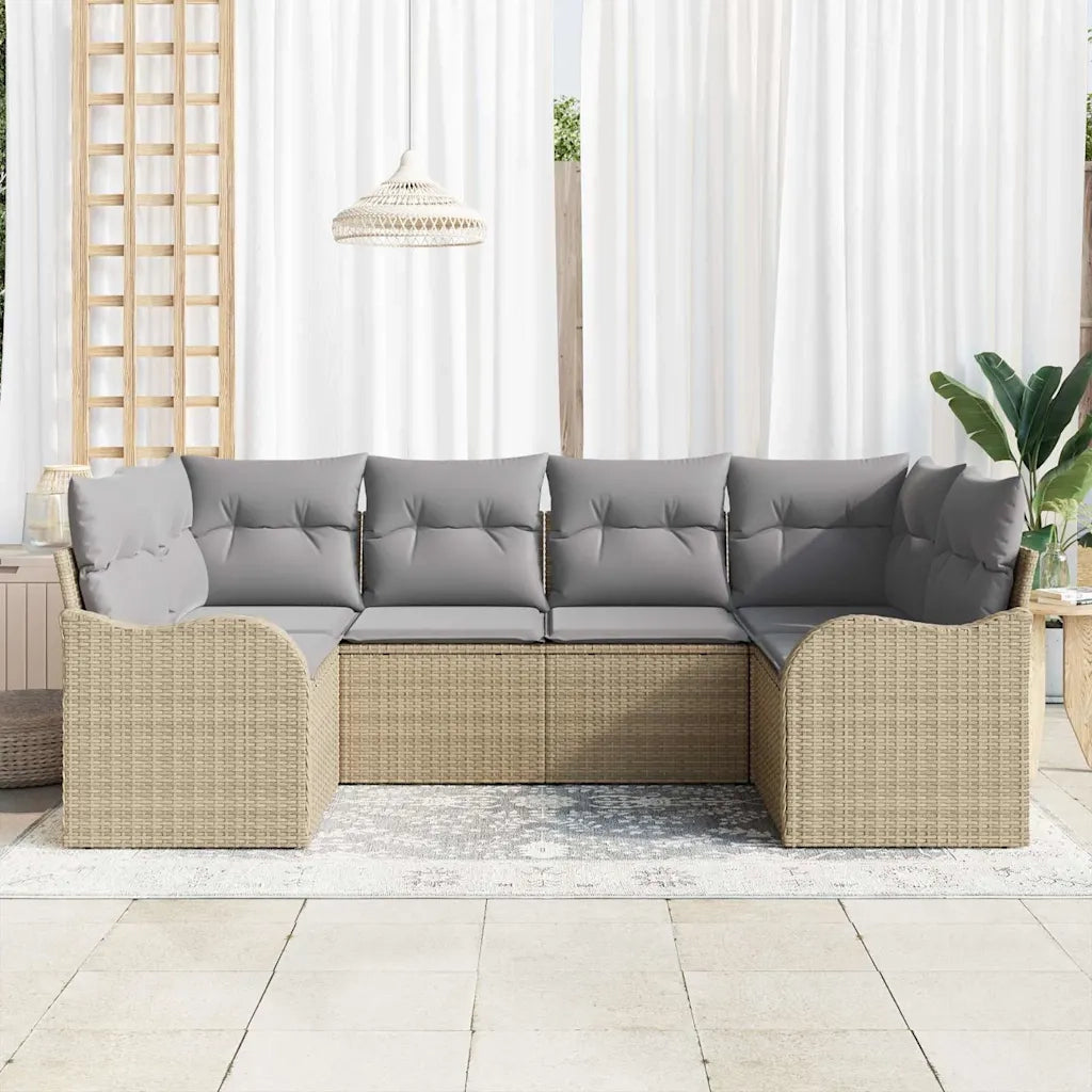 Set Divano da Giardino con cuscino 6 pcs Beige Poly Rattan