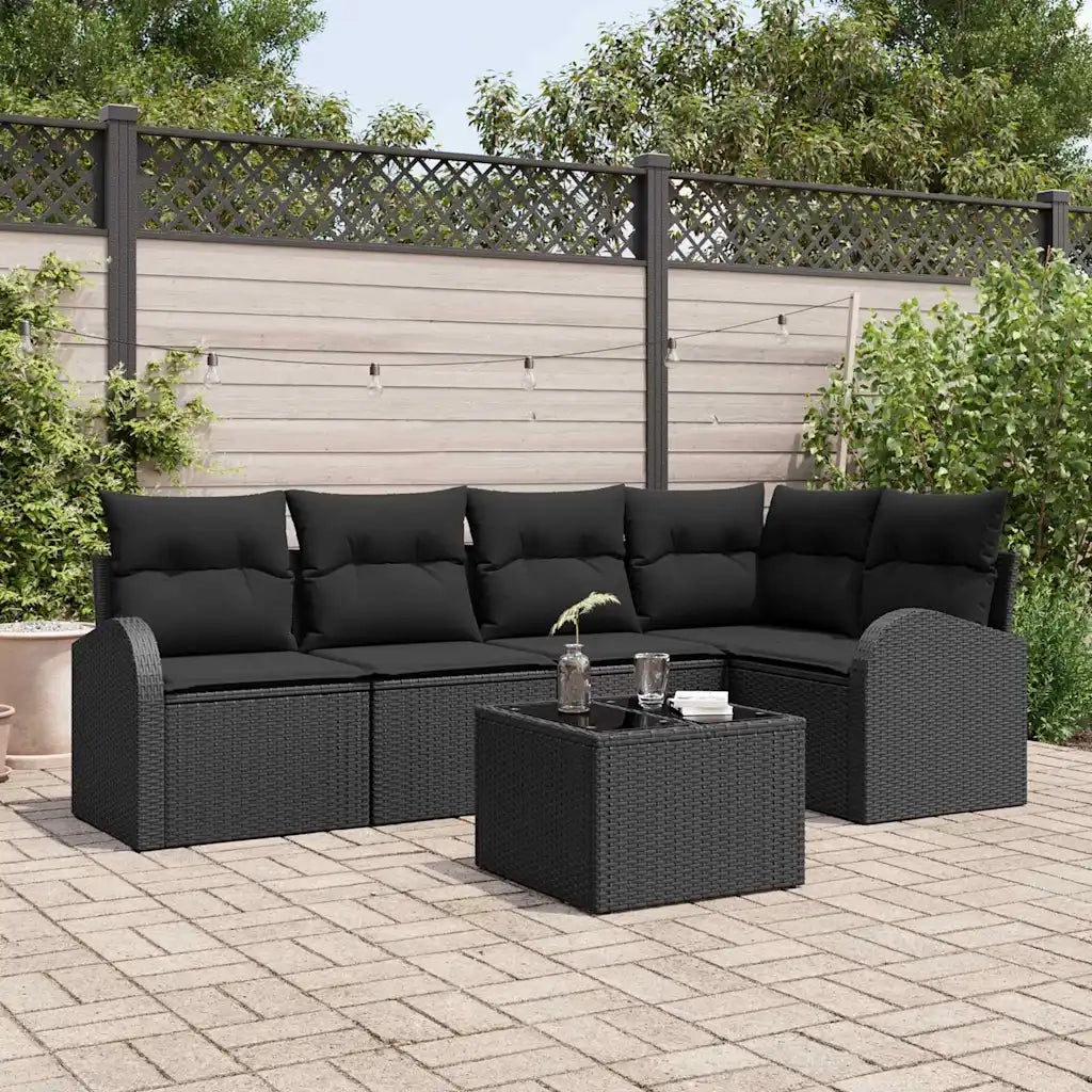 Set Divano da Giardino con cuscino 6 pcs Nero polyrattan