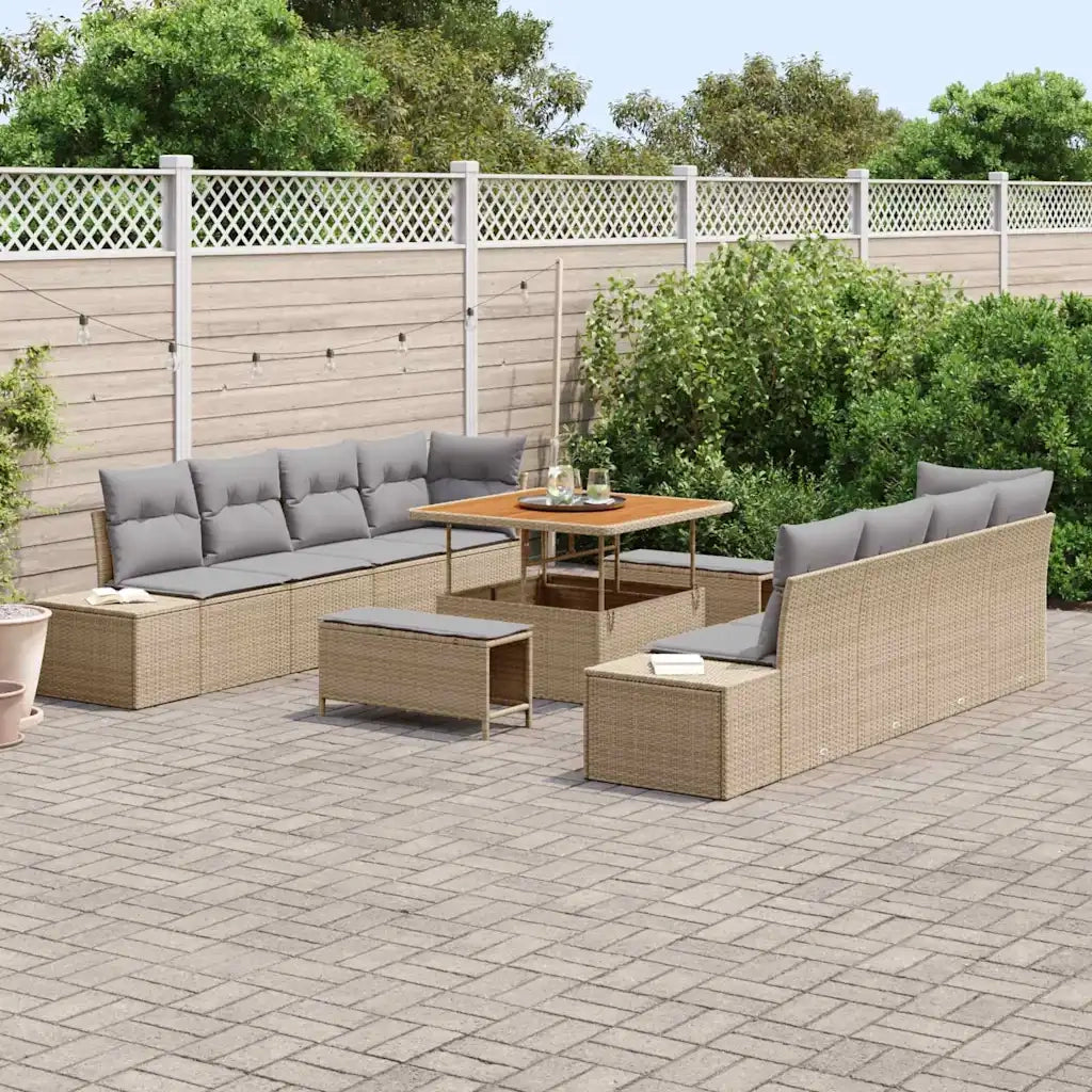 Set Divano da Giardino con cuscino 11 pcs Beige polyrattan 3362767