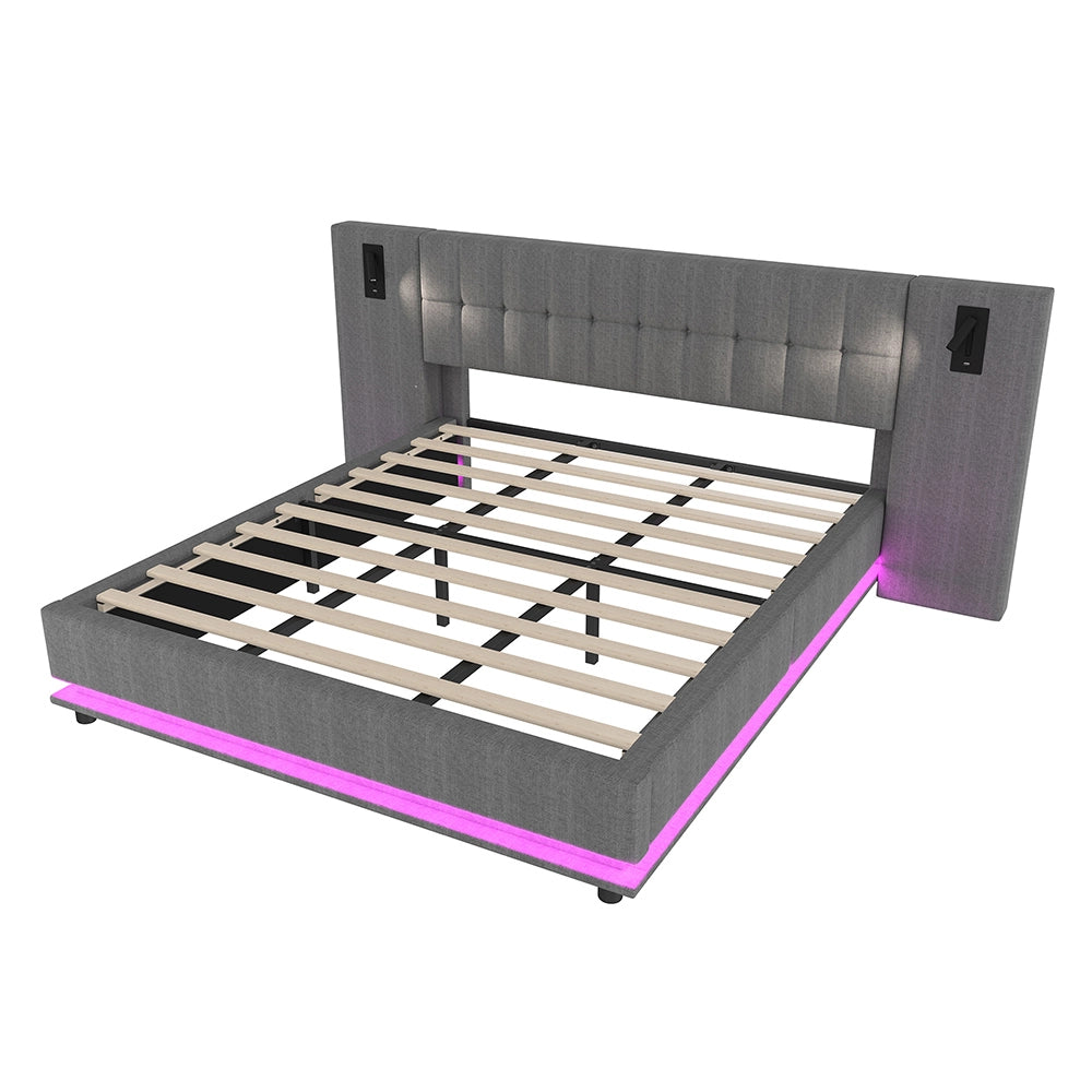 Letto-Xylo-180x200 cm-LED, spot, USB, lino grigio