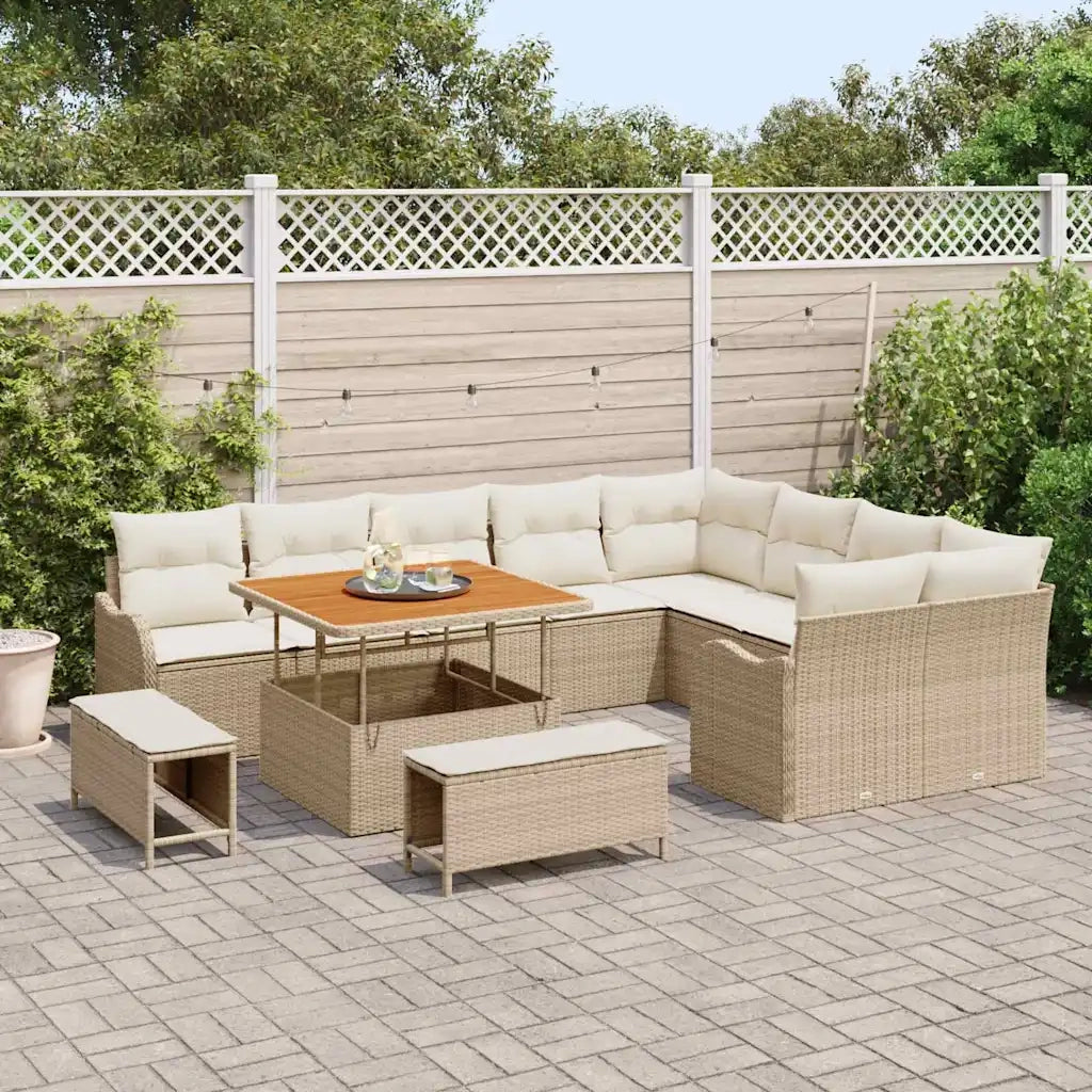 Set Divano da Giardino con cuscino 12 pcs Beige polyrattan