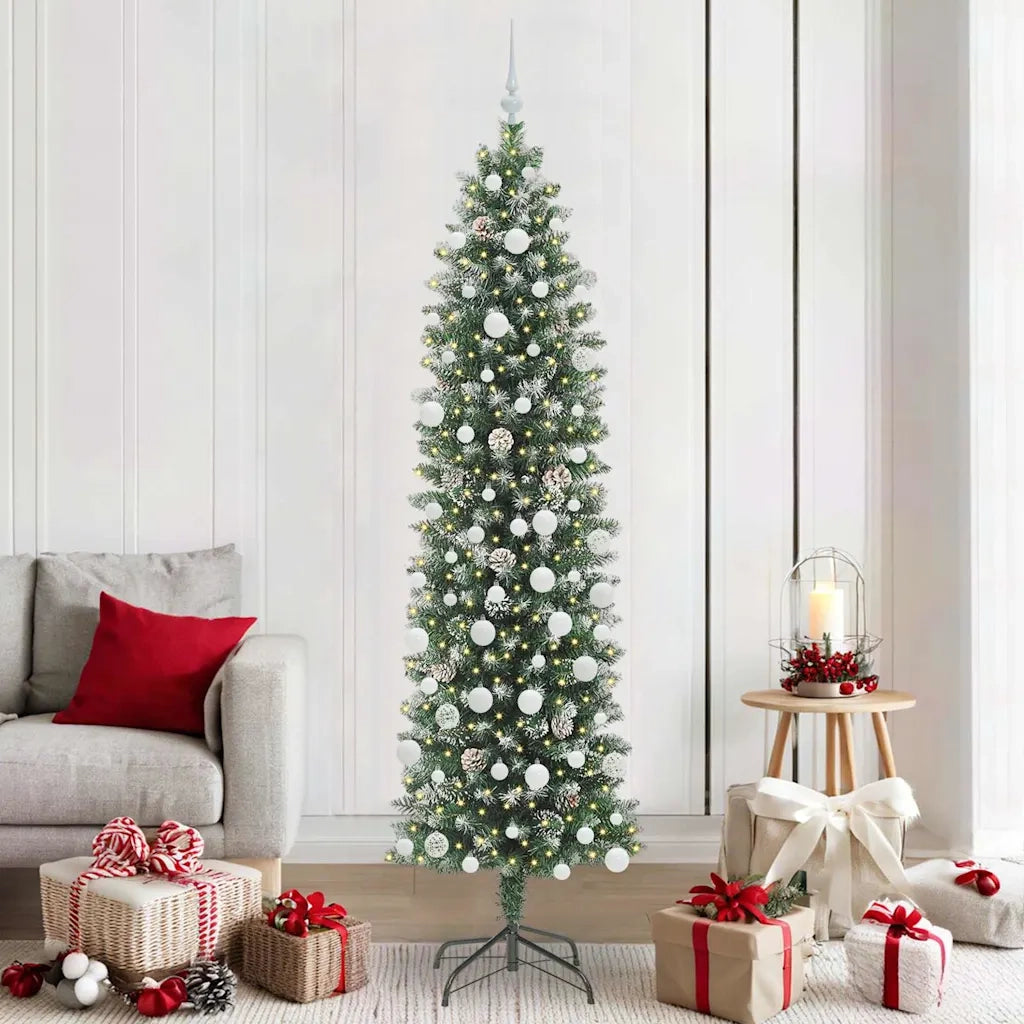 Albero di Natale | Decorazioni natalizie Artificiale Sottile Verde e Bianco 210 cm