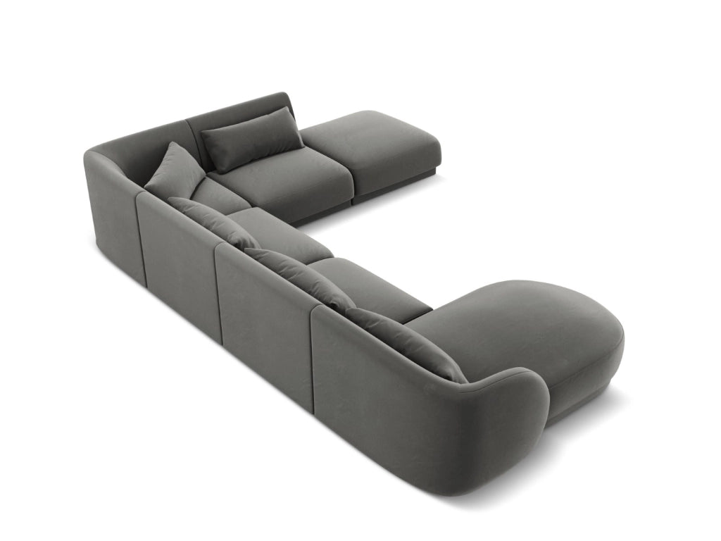 Cosmopolitan Design - Divano panoramico destro "Tulum" 6 posti in velluto grigio chiaro 