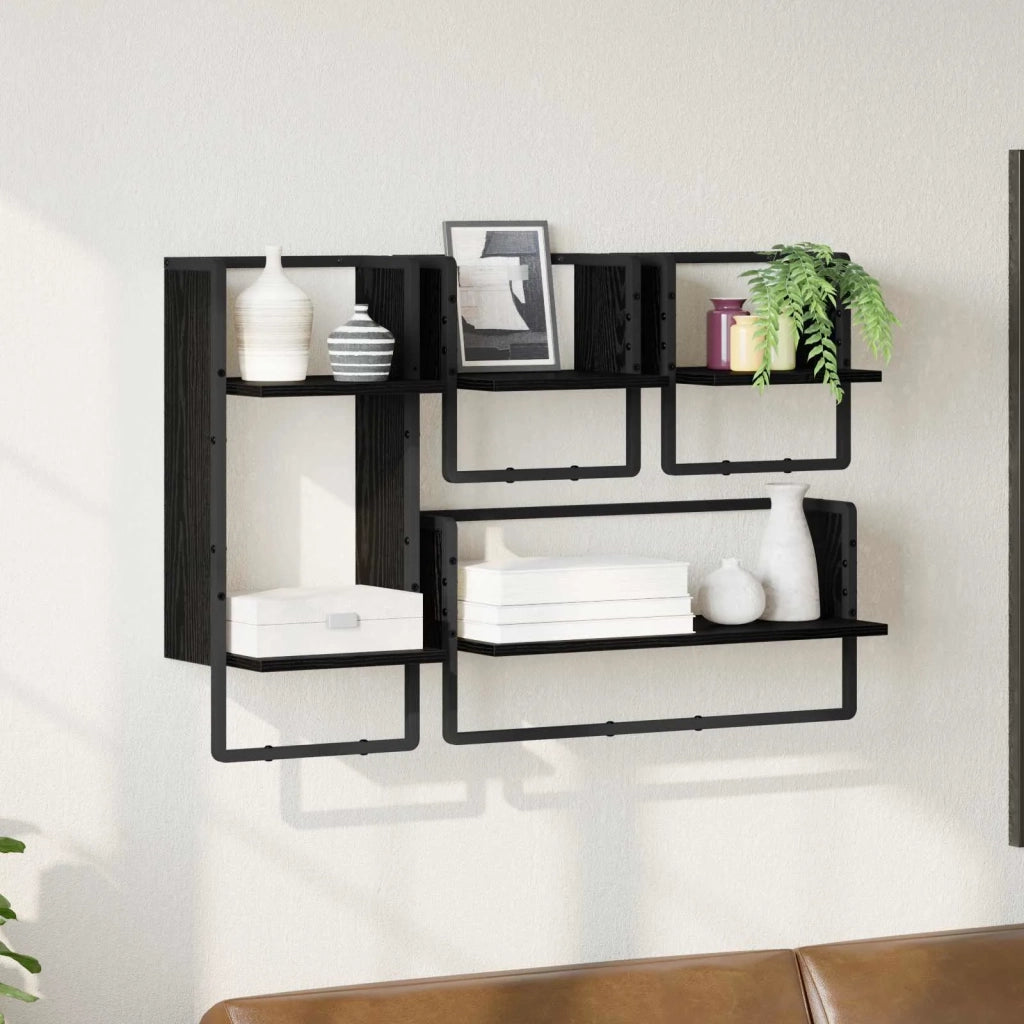 Set mensole da parete 4 pcs Rovere Nero 65 x 25 x 30 cm 882846