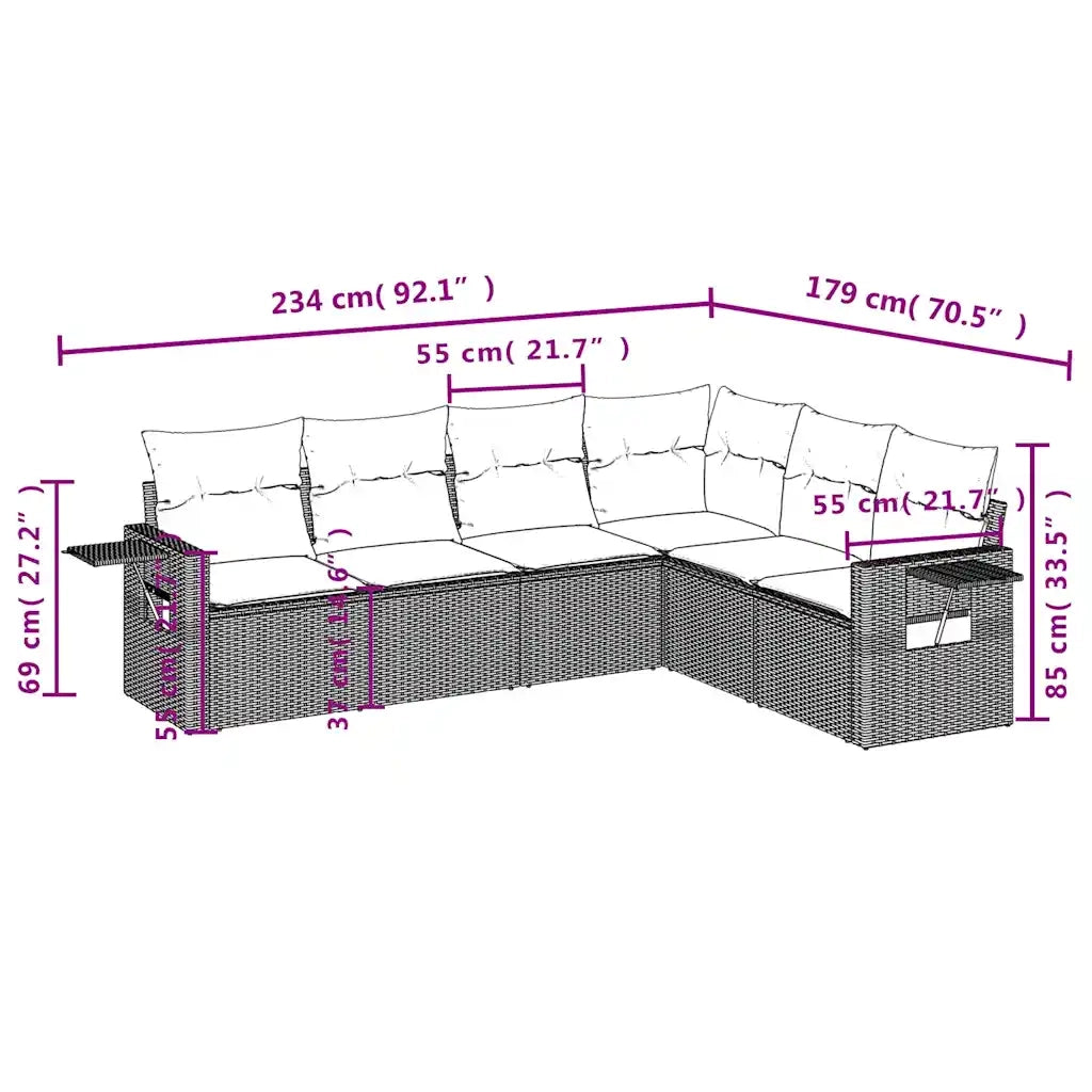 Set Divani da Giardino 7 pz con Cuscini Marrone in Polyrattan 3220222