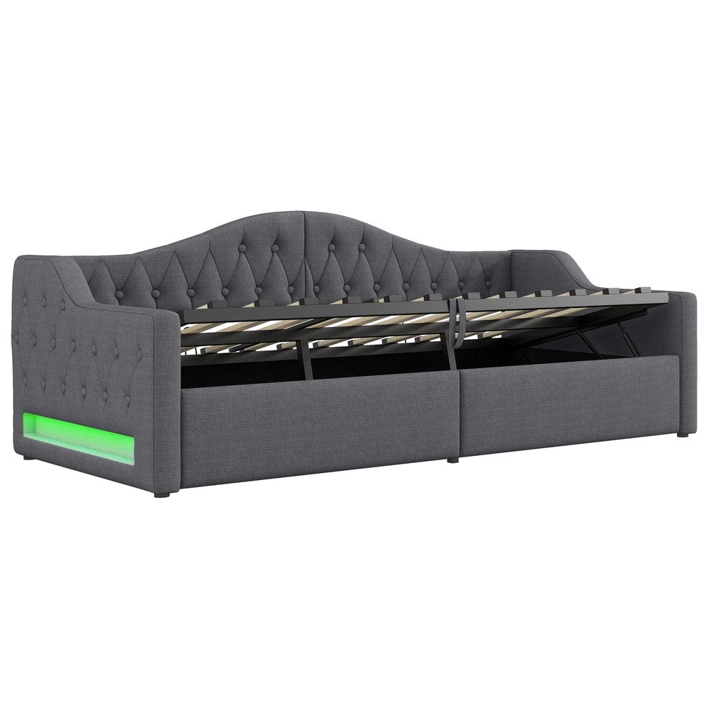 Struttura letto contenitore imbottito con LED ¨C MINIMAL ¨C Grigio, 90x200