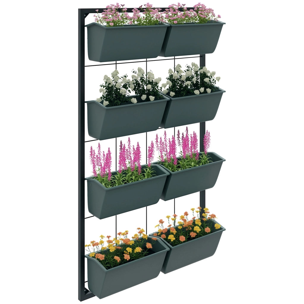 Scala da giardino per piante con 8 vasi impilabili ¨C Minimal ¨C grigio e nero 52.5x14x90 cm