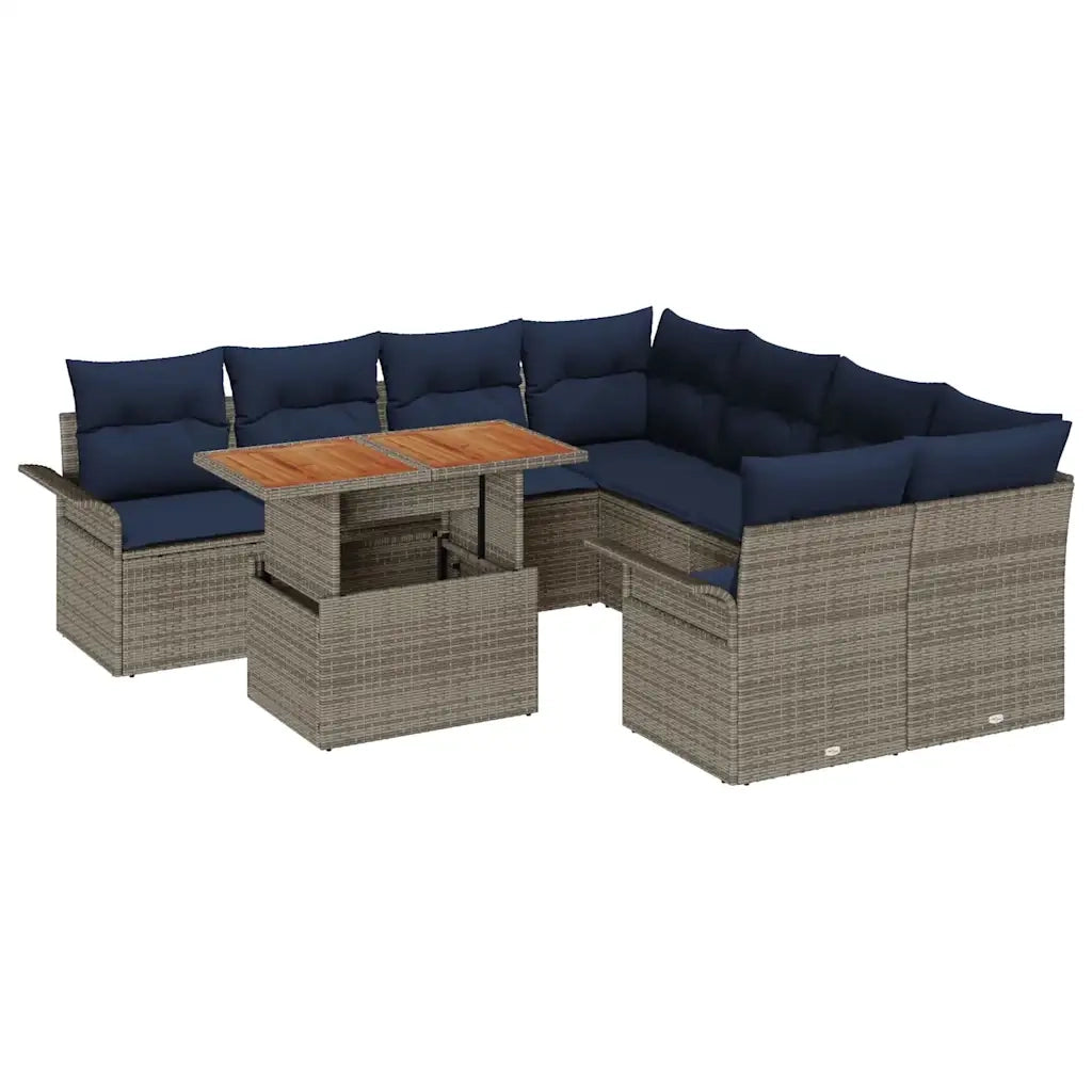 Set Divano da Giardino 9 pcs Grigio Poly Rattan 3358054