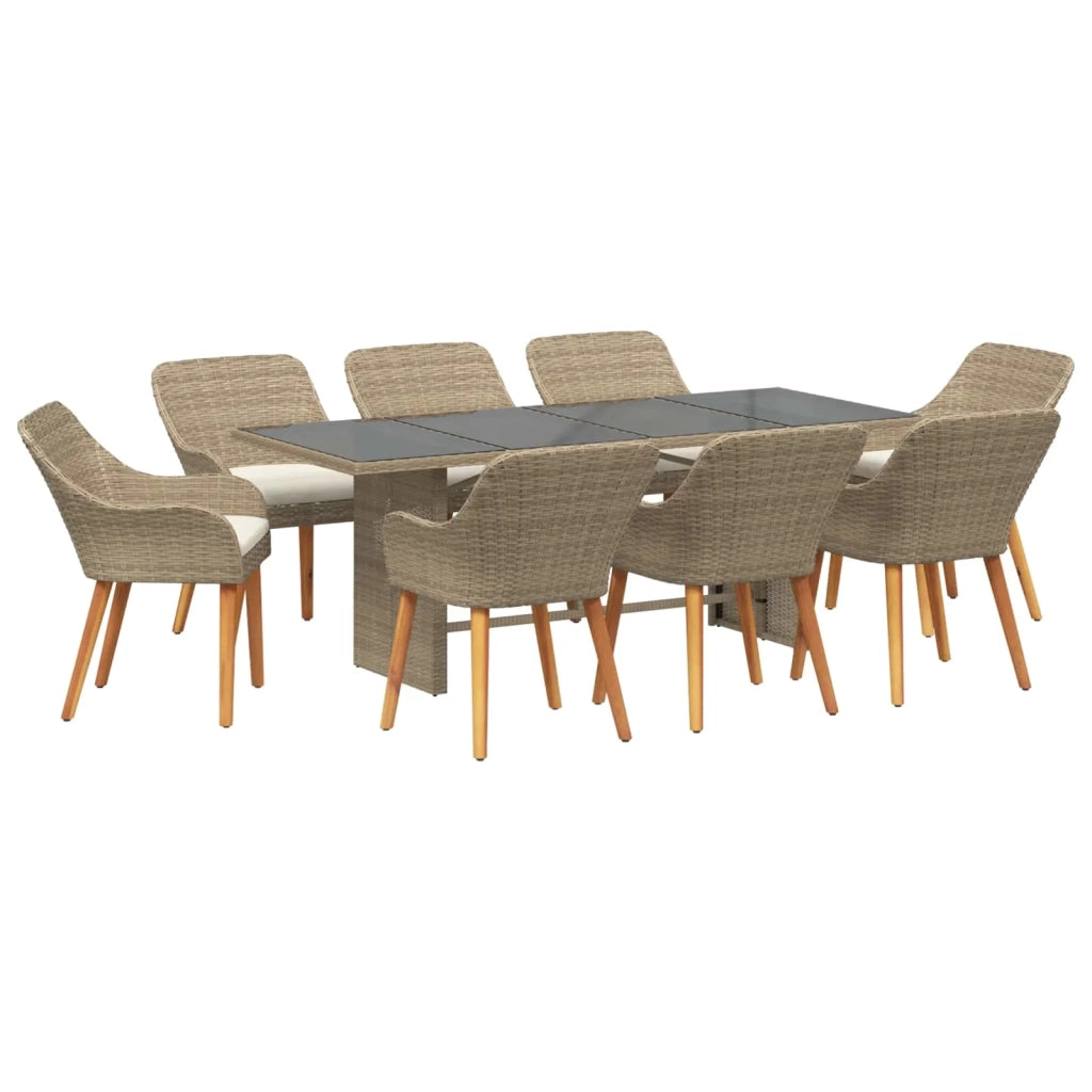 Set da Pranzo per Giardino con cuscino 9 pcs Beige polyrattan 3261630