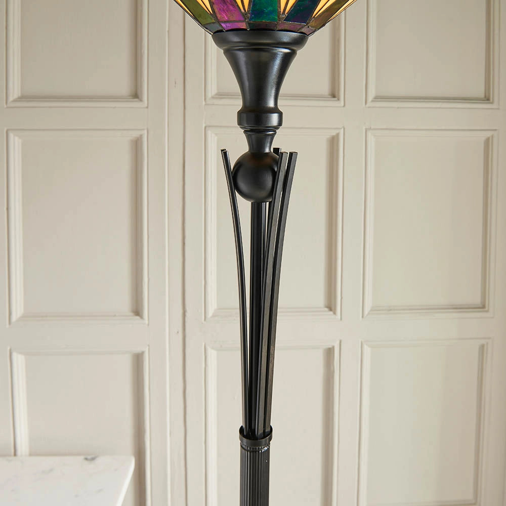 Lampada da terra vetrata Tiffany Dark Star nera E27 60W