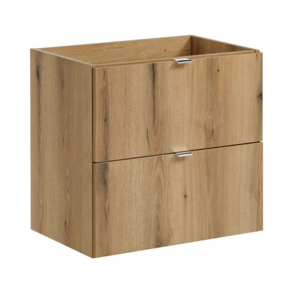 Set VANO effetto rovere e bianco 90cm: mobile sottolavabo con cassetti + piano per lavabo + lavabo da appoggio rotondo + colonna