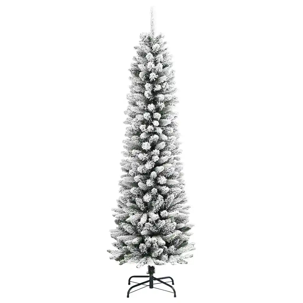 Albero Natale Artificiale Sottile Neve Floccata 150cm PVC e PE 4019686