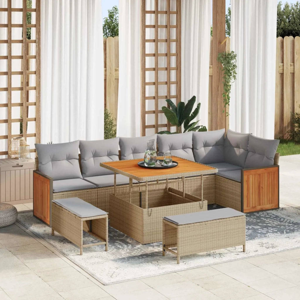 Set Divano da Giardino con cuscino 9 pcs Beige e Grigio Chiaro 3363187