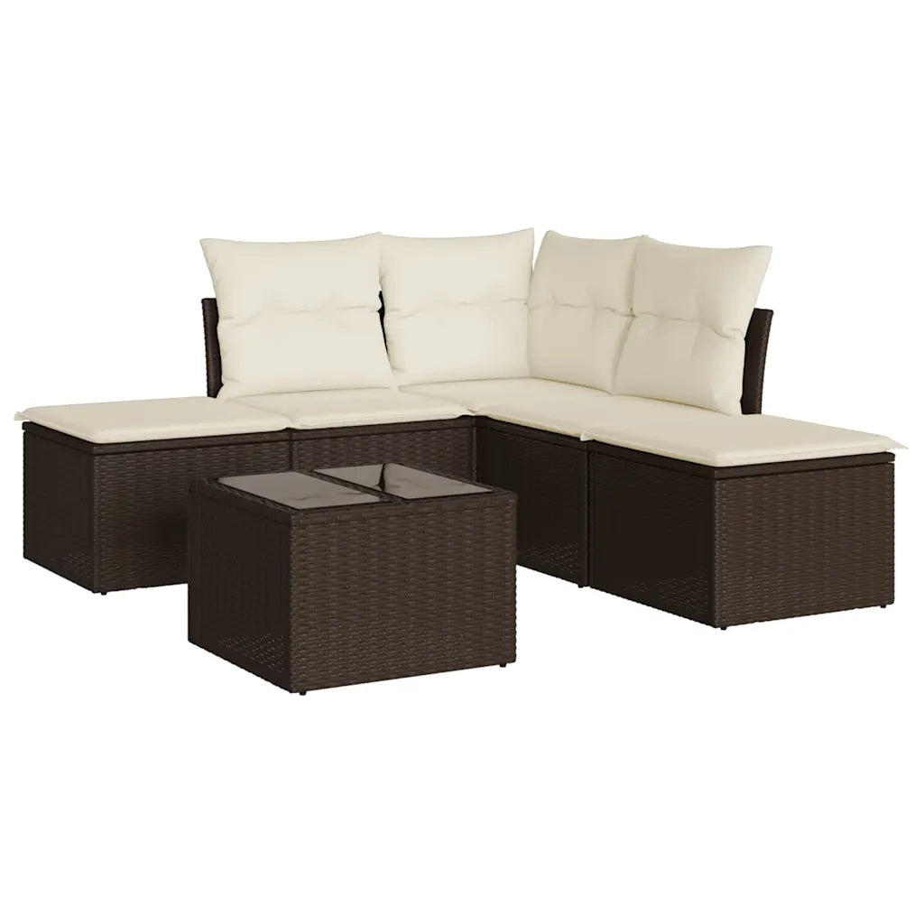 Set Divano da Giardino 6 pz con Cuscini Marrone in Polyrattan 3249572