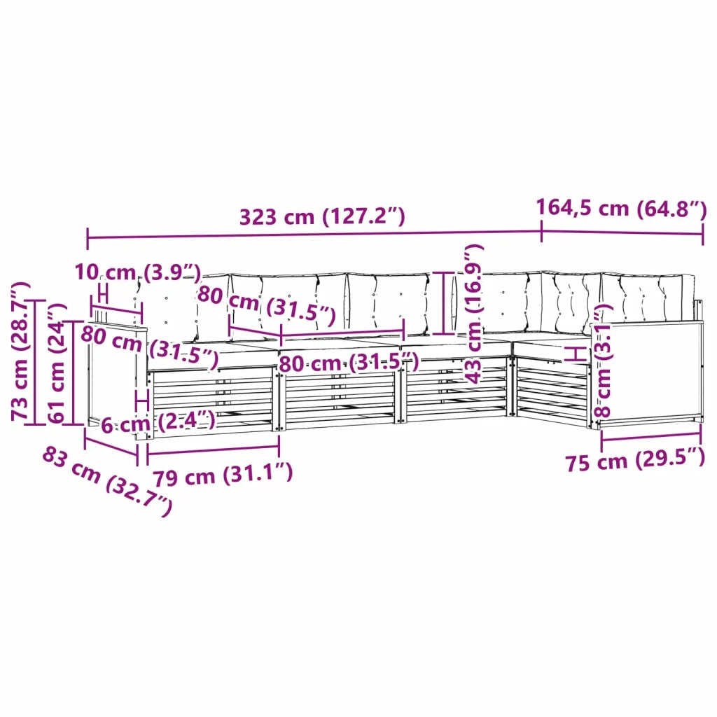 Set di divani da esterno con cuscino 5 pcs Naturale e Beige 3383351