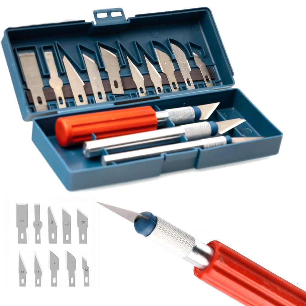 Set di Scalpelli Rosfix con 3 Manici e 13 Lame – Precisione e Versatilità | Dimensioni Manico: 10,4/9,3/9 cm