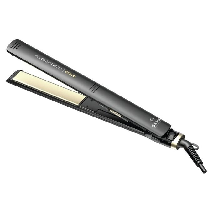 GA.MA Piastra Elegance Gold: trafile larghe in ceramica e olio d'argan oro fluido, ceramica ion, effetto liscio o mosso a lungo, riscaldamento istantaneo, temperatura ideale fissa, pulsante chiudi piastra