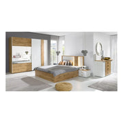 Camera WOOD color rovere e bianco con letto 180x200 LED, comò, comodini e armadio
