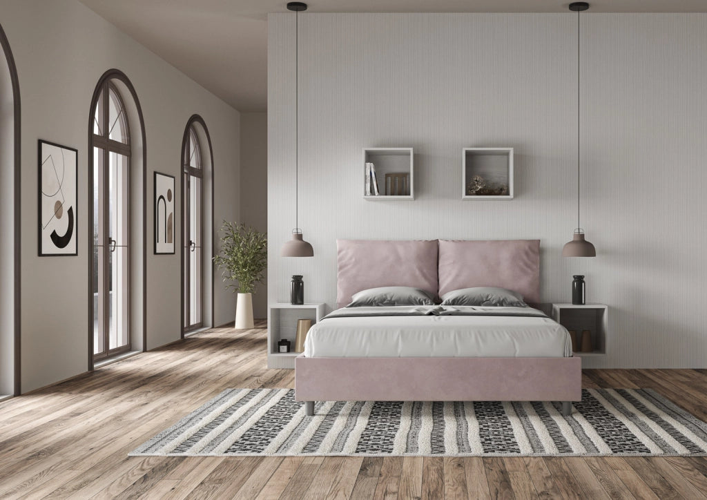 BS COM Letto matrimoniale contenitore doppia alzata imbottito 160x200 microfibra glicine