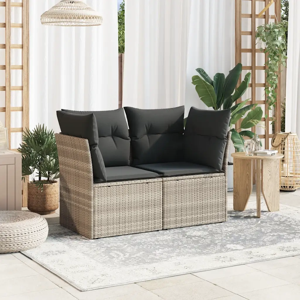 Divano da Giardino con Cuscini 2 Posti Grigio Chiaro Polyrattan 366192