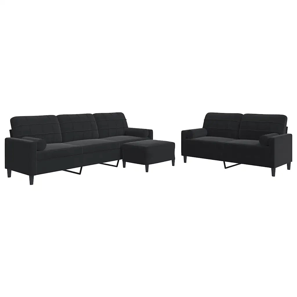 Set di Divani 3 pz con Cuscini e Rinforzi Nero in Velluto 3278506