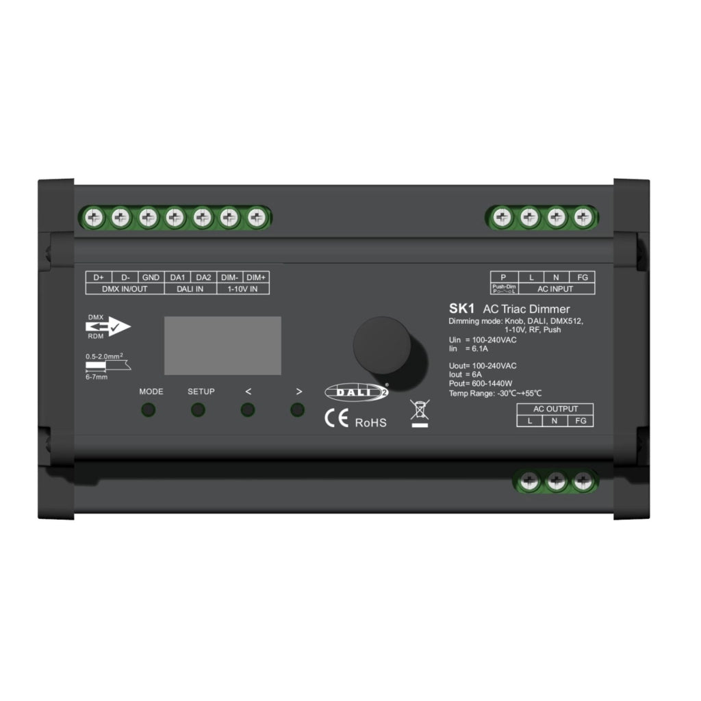 AC Triac Dimmer DALI-2 DMX512 1-10V RF Push Pulsante (5 In 1), 6A 220V 110V Max 1440W, SK1