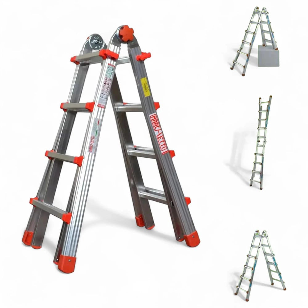 SCALA ALLUMINIO TELESCOPICA MULTIFUNZIONE GRADINI 4+4 SQUADRA PIU' 150KG MARCHETTI
