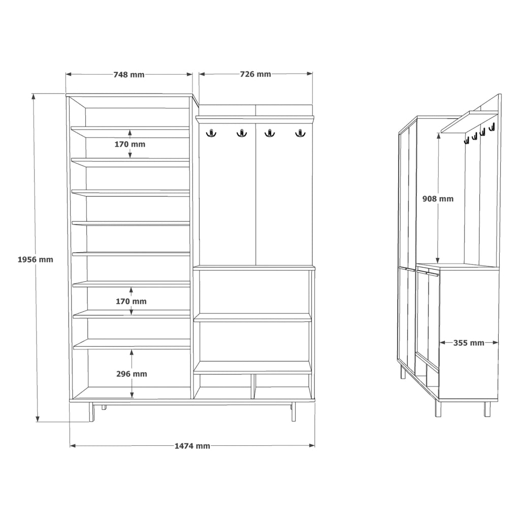 Tignale, Mobile da Ingresso Appendiabiti, 147x36x196h cm Beige