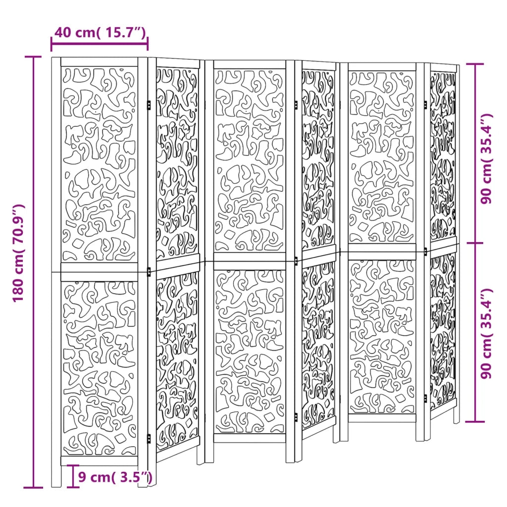 Divisorio Ambienti 6 Pannelli Nero Legno Massello di Paulownia 358762