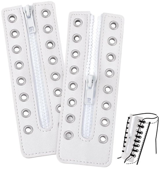 Inserzioni in PU pelle bianca - 2 pezzi - 16,3 x 5,5 pollici - Adatti per scarpe/sneaker - Chiusura con cerniera semplice - Lacci per scarpe