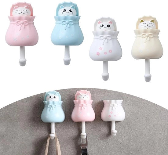 Set di 4 Hanger da Parete Decorativi Autoadesivi con Forme di Animali