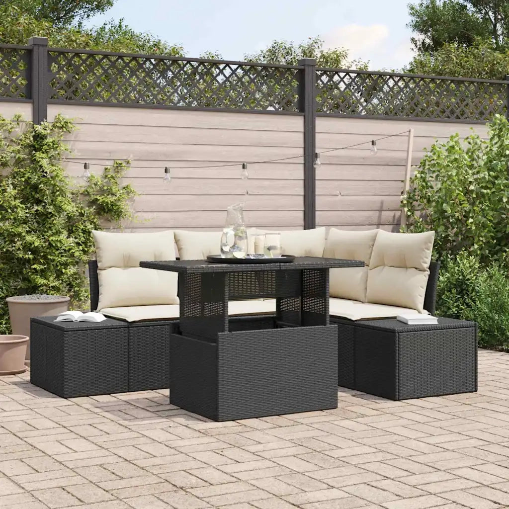 Set Divano da Giardino con cuscino 5 pcs Nero polyrattan 3357910