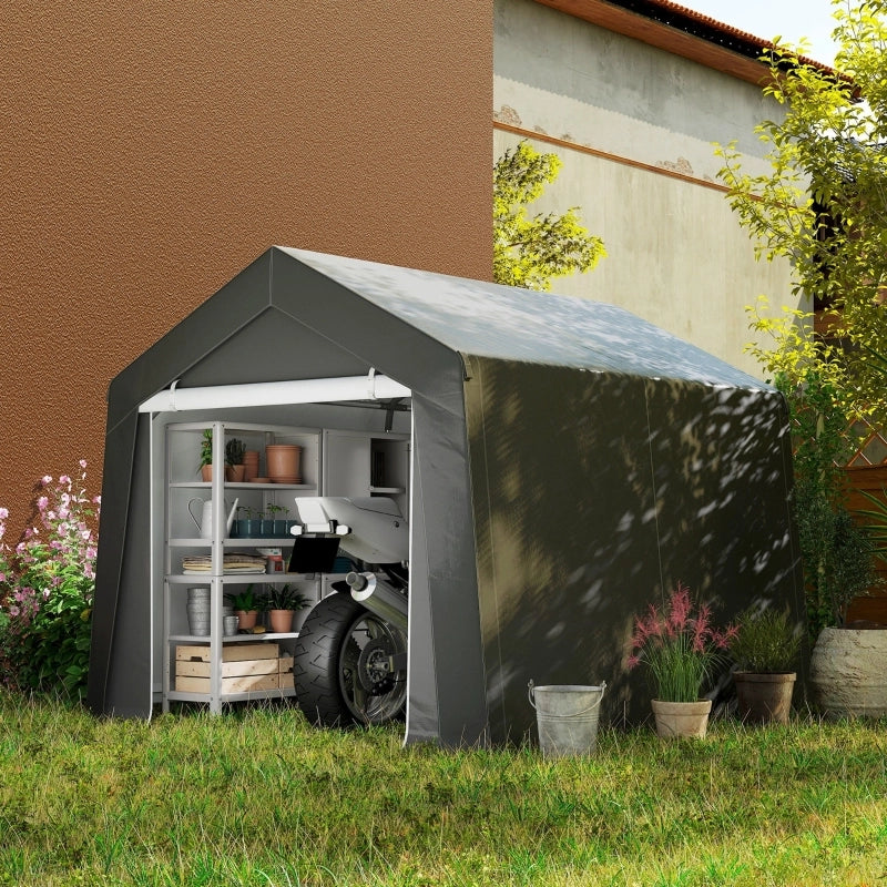 Tenda Carport Garage 3x3 m Tenda impermeabile Garage con porta a rotelle Ventilazione Finestra Bordo esteso Grigio scuro