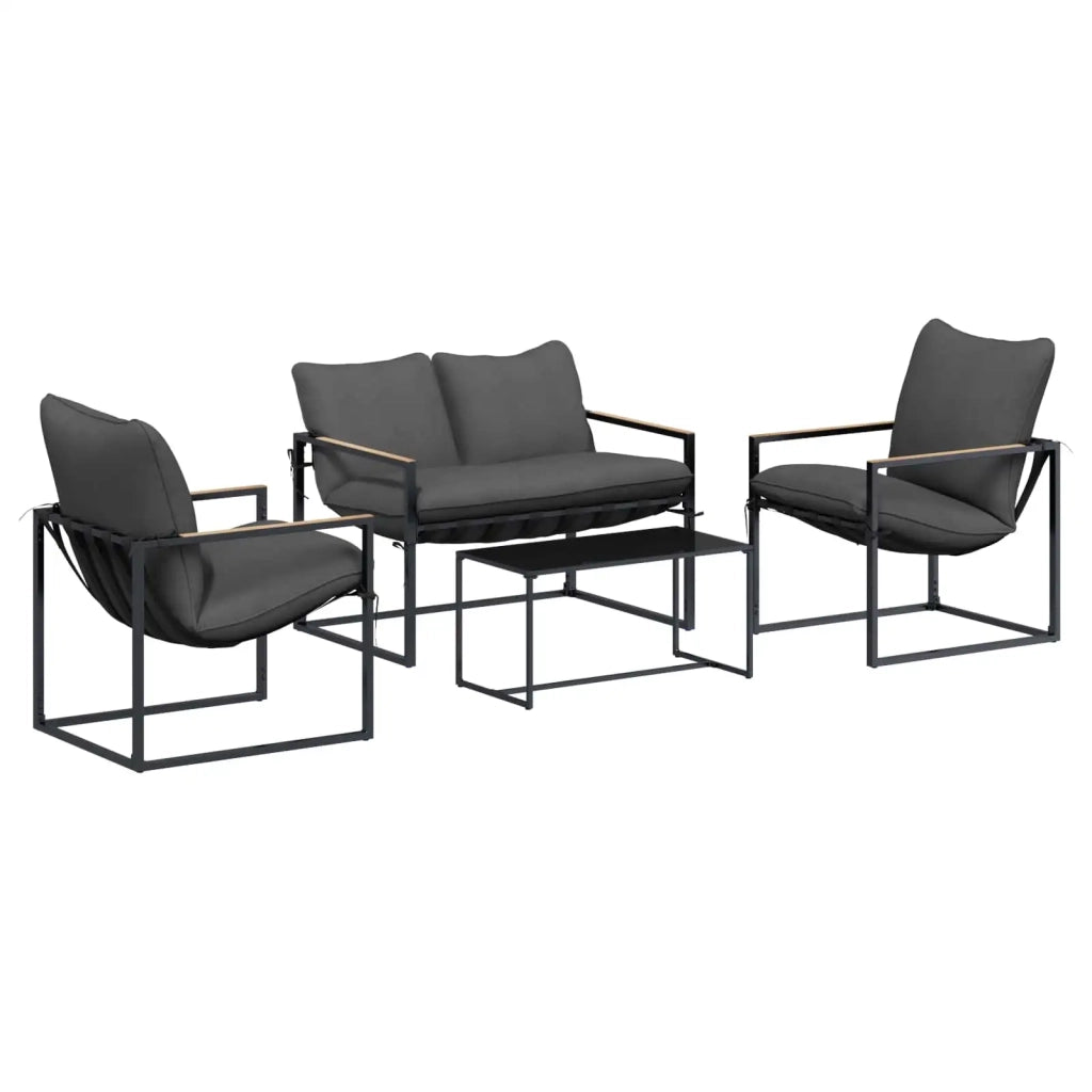 Set Divano da Giardino 4 pz | Set Salotto da Giardino Nero e antracite Acciaio