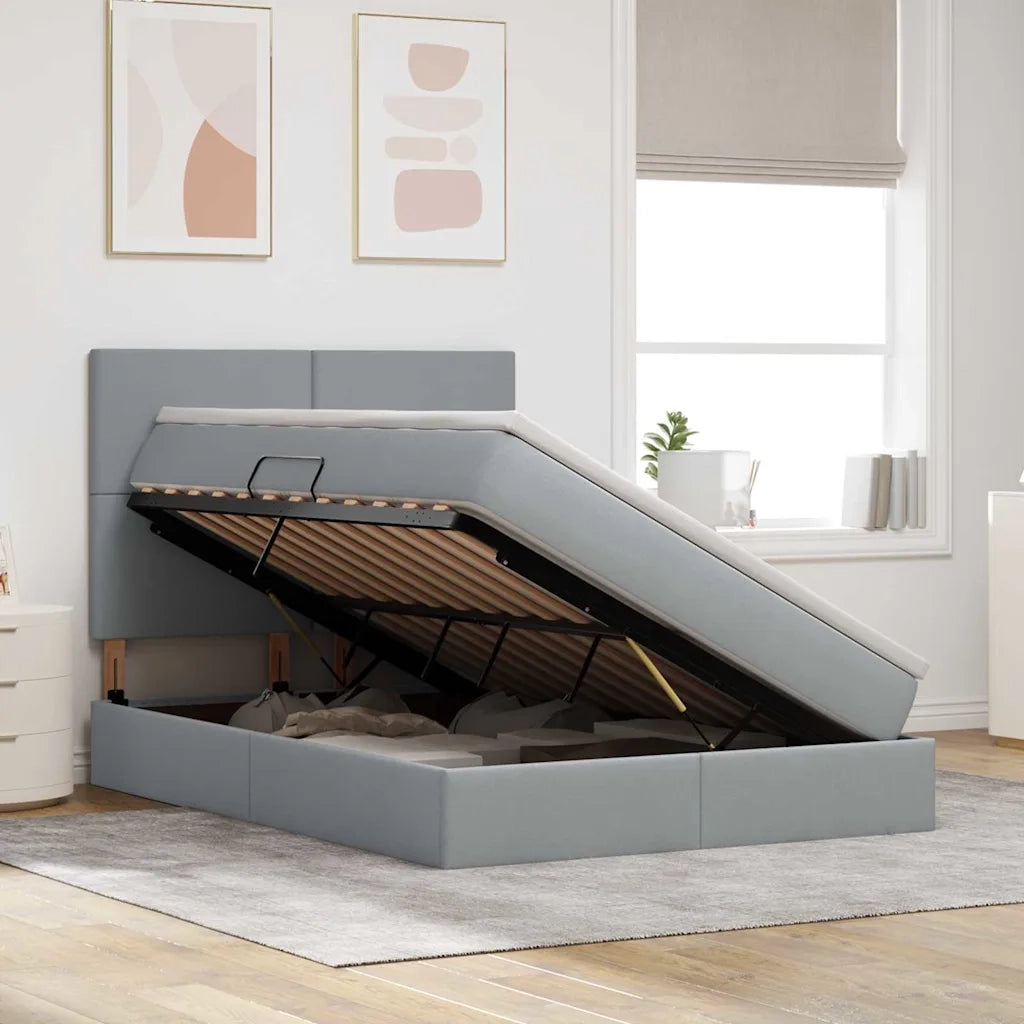 Letto con contenitore e materasso Grigio chiaro 140 x 190 cm