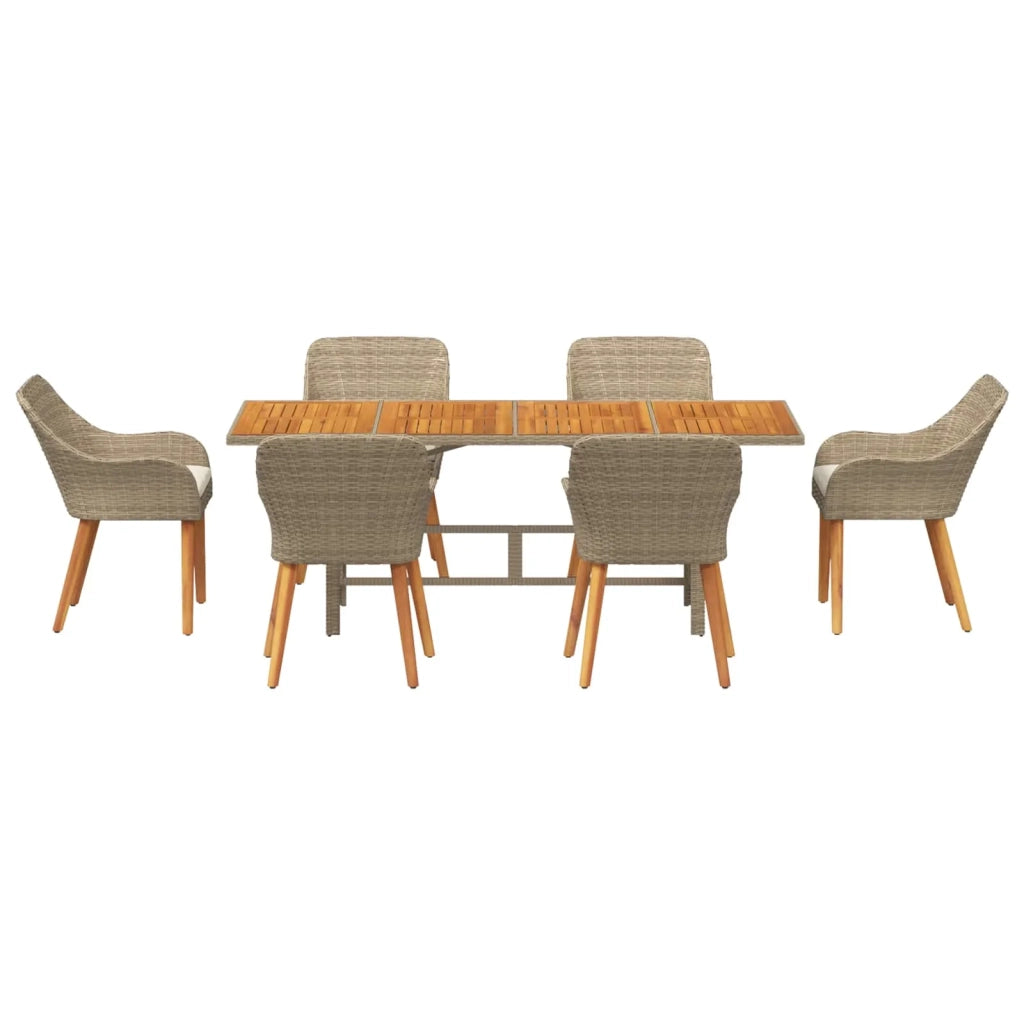 Set da Pranzo per Giardino con cuscino 7 pcs Beige polyrattan
