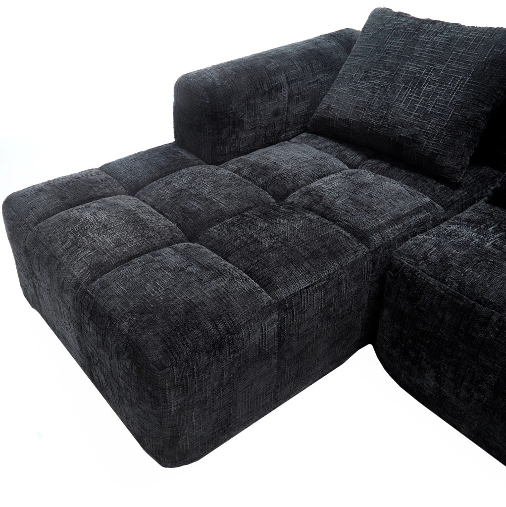 Divano componibile con chaise longue; 250x158x60 cm; chenille nero